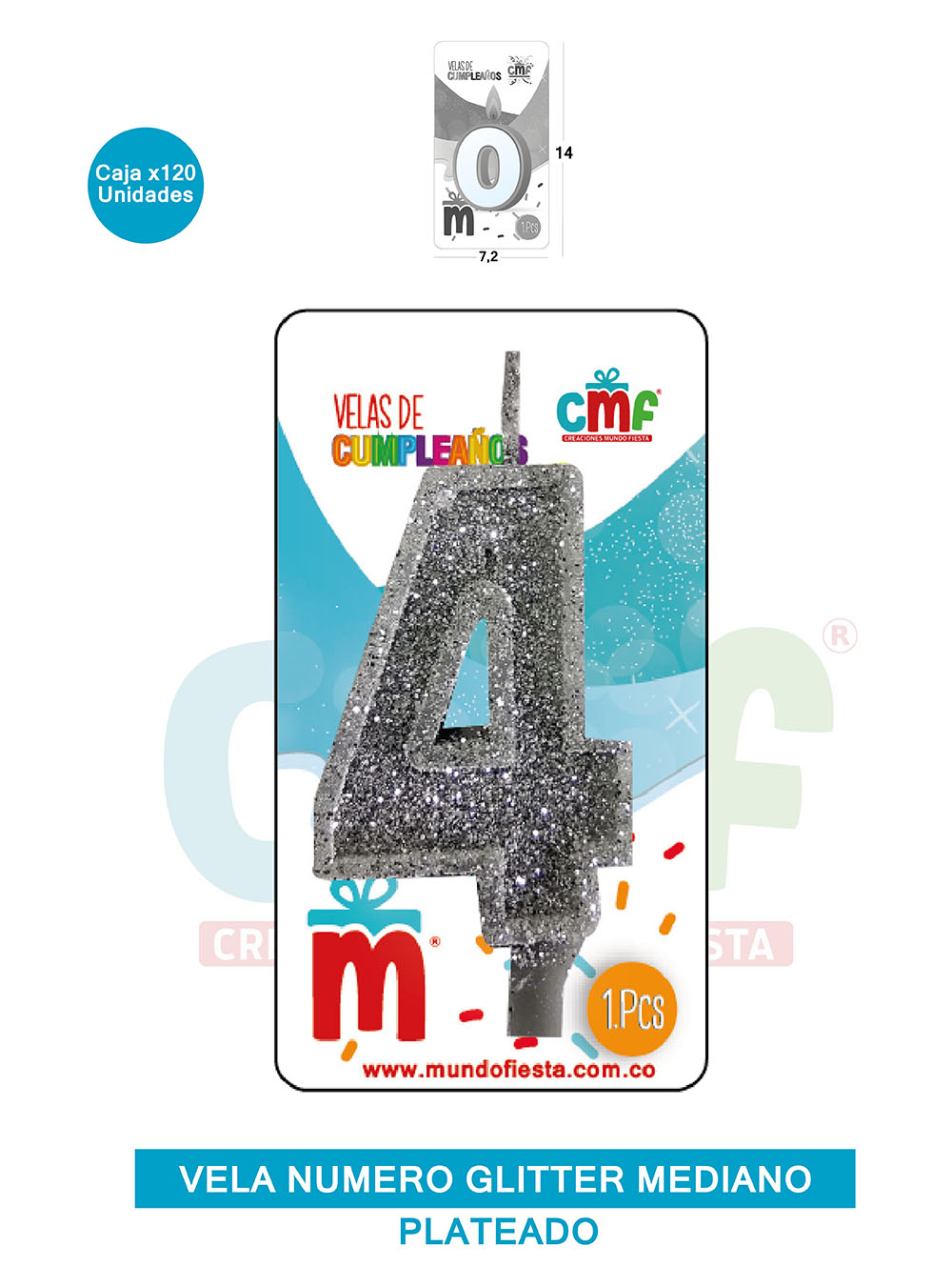 VELA ESCARCHADA  NUMERO MEDIANO PLATEADO 4