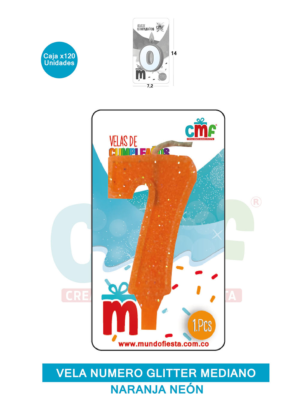 VELA ESCARCHADA  NUMERO MEDIANO NARANJA NEON 7