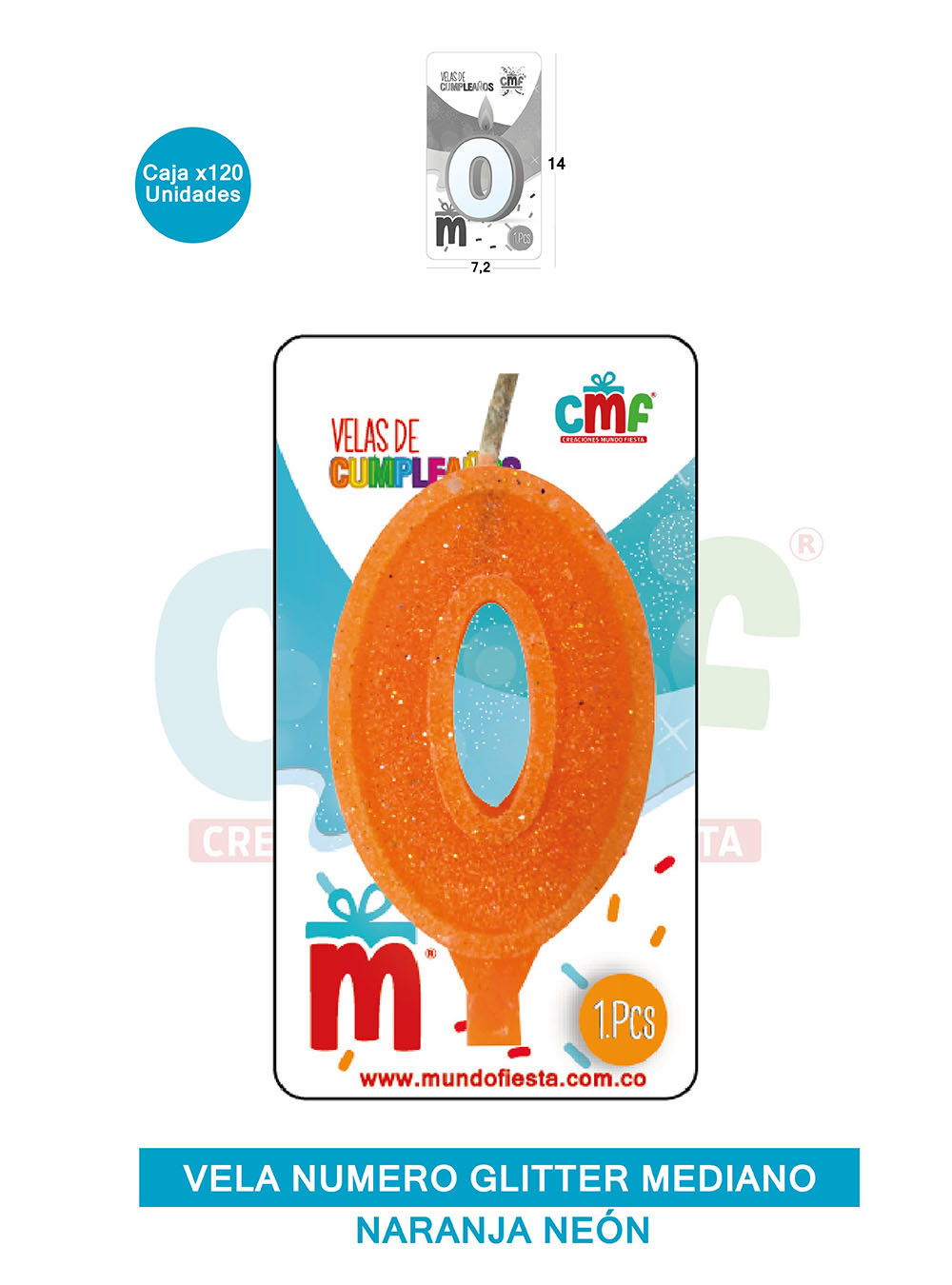 VELA ESCARCHADA  NUMERO MEDIANO NARANJA NEON 0