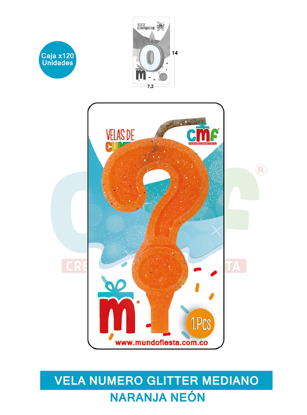VELA ESCARCHADA  NUMERO MEDIANO NARANJA NEON ?