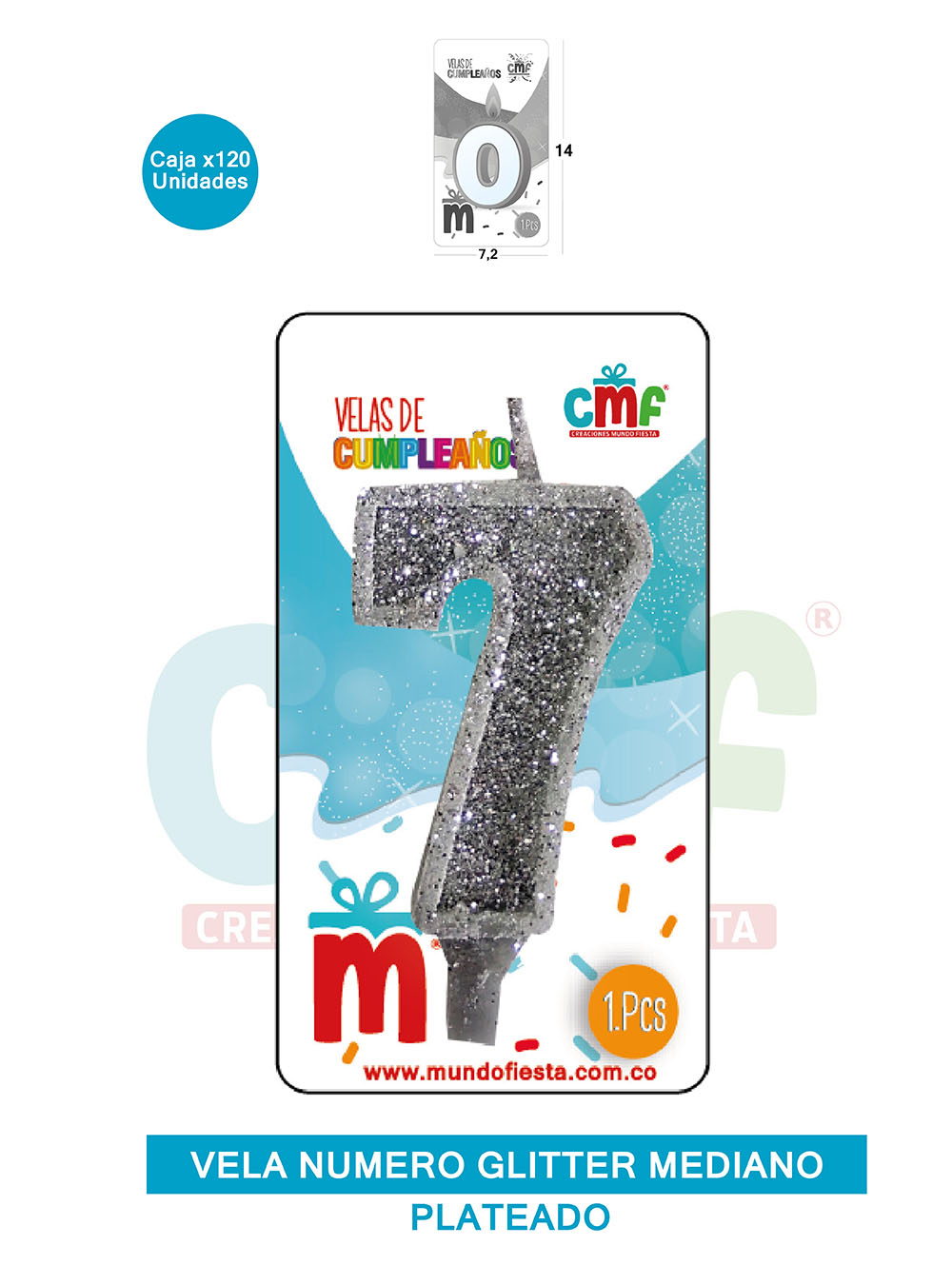 VELA ESCARCHADA  NUMERO MEDIANO PLATEADO 7