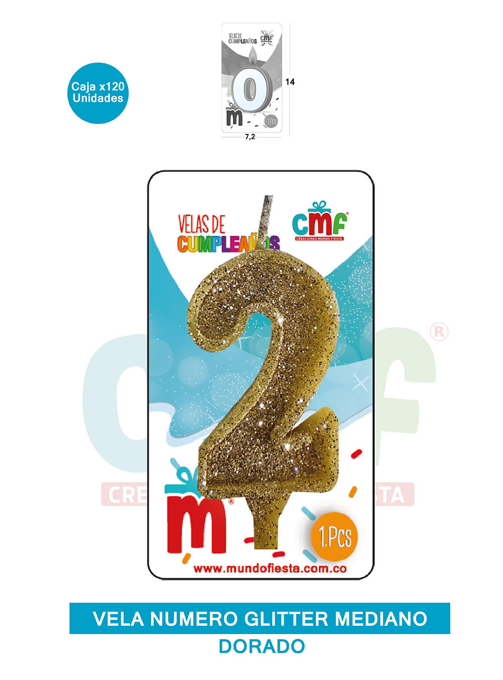 VELA ESCARCHADA  NUMERO MEDIANO DORADO 2
