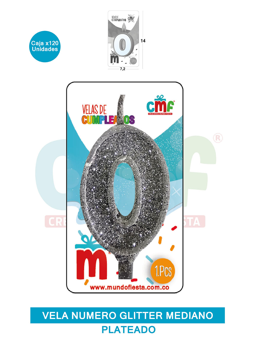 VELA ESCARCHADA  NUMERO MEDIANO PLATEADO 0