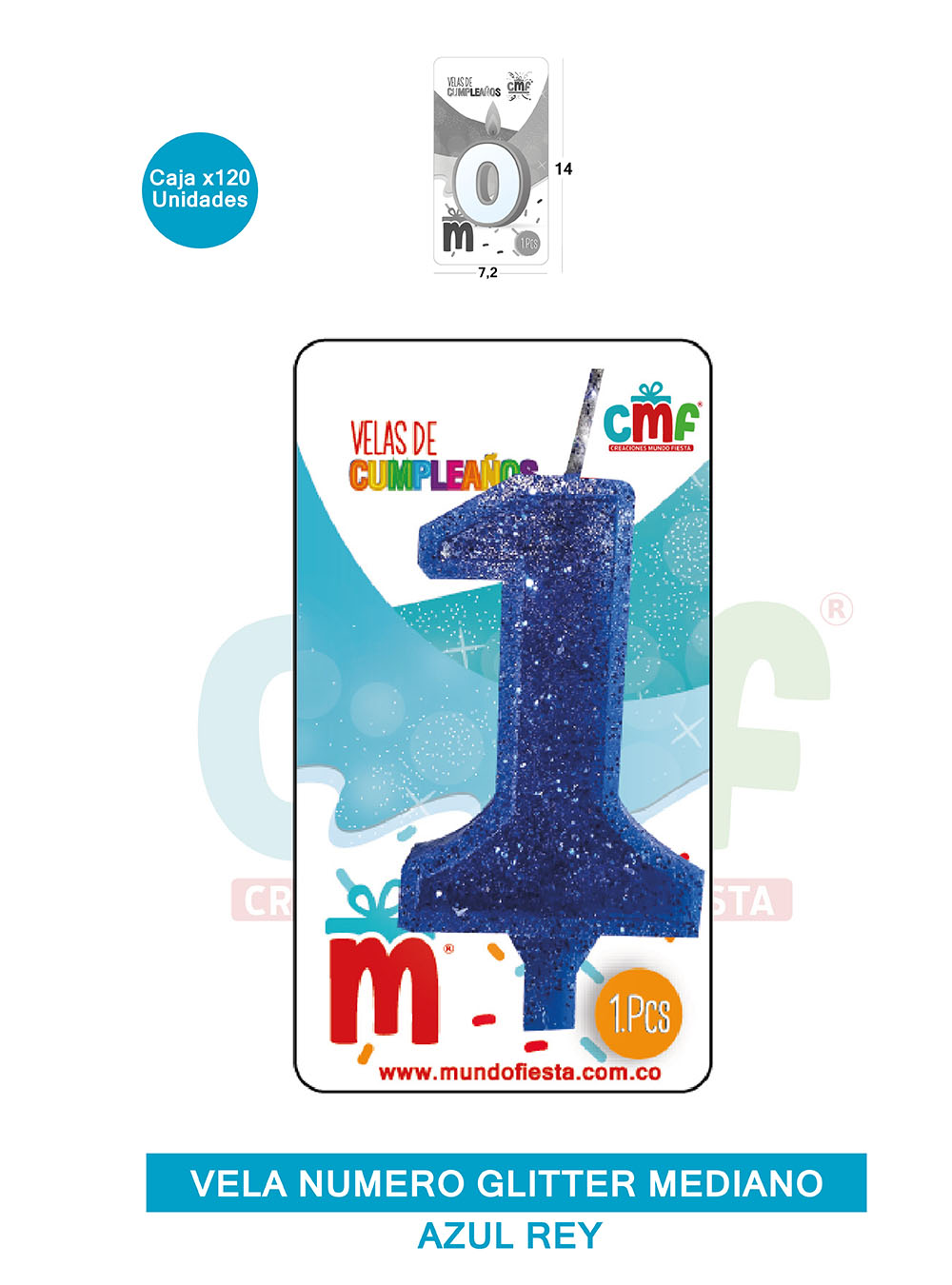 VELA ESCARCHADA  NUMERO MEDIANO AZUL 1
