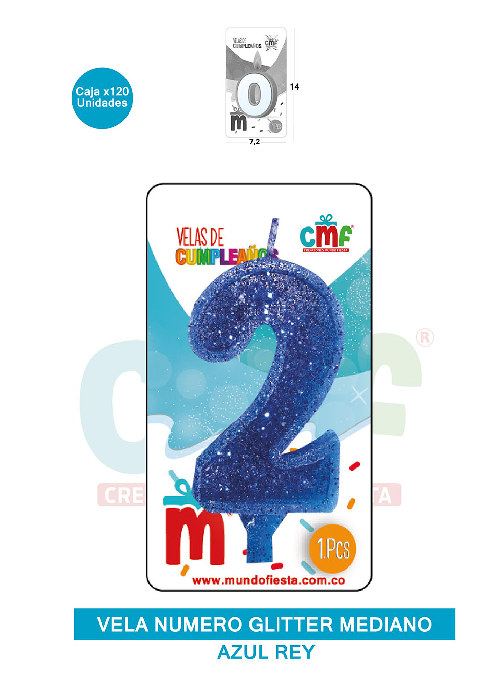 VELA ESCARCHADA  NUMERO MEDIANO AZUL 2