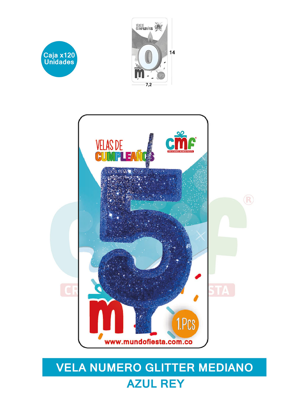 VELA ESCARCHADA  NUMERO MEDIANO AZUL 5