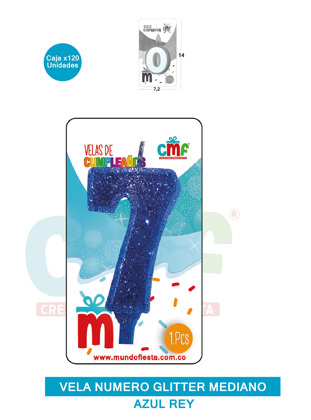 VELA ESCARCHADA  NUMERO MEDIANO AZUL 7
