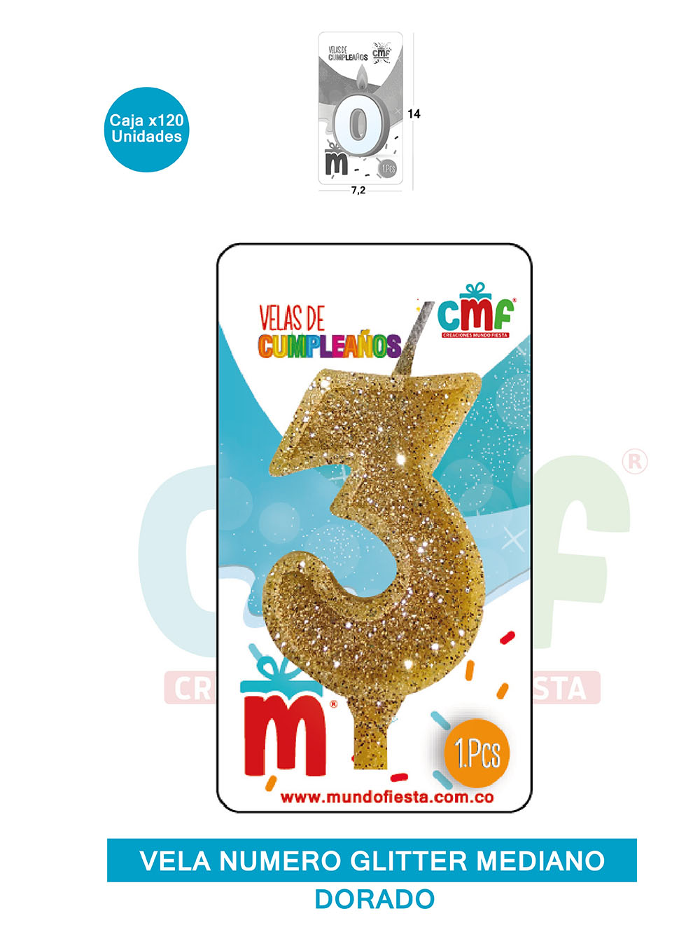 VELA ESCARCHADA  NUMERO MEDIANO DORADO 3