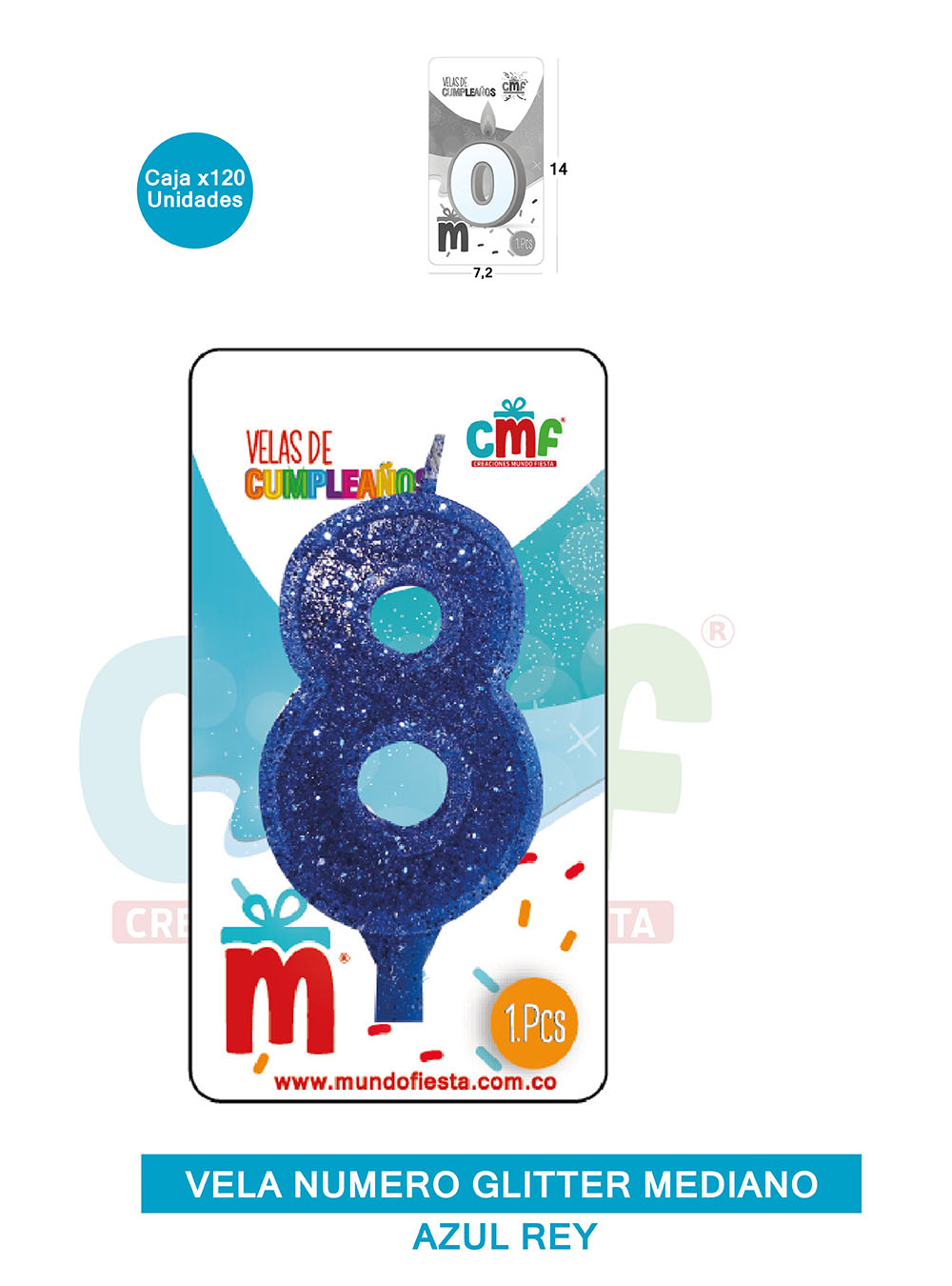 VELA ESCARCHADA  NUMERO MEDIANO AZUL 8