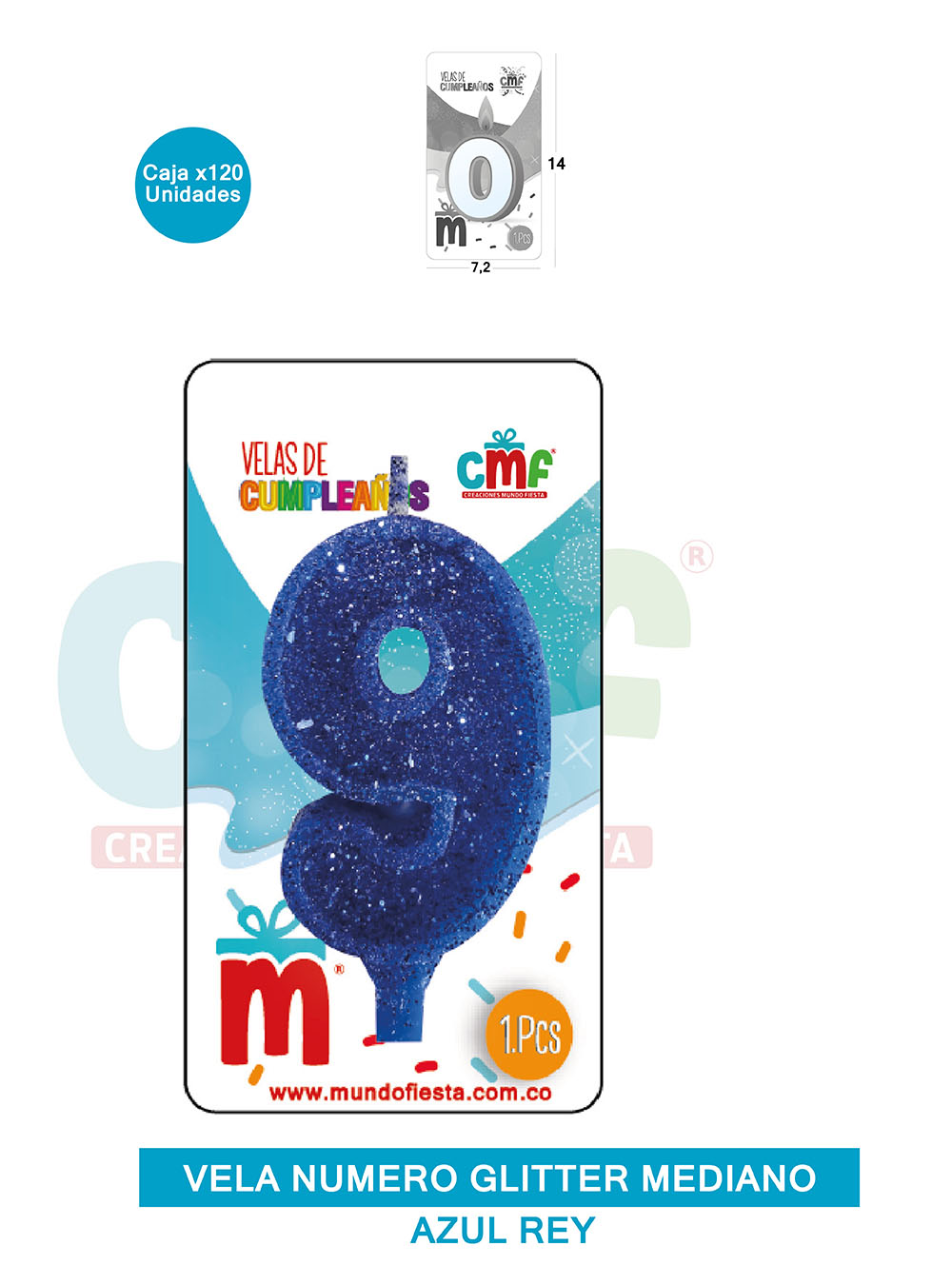 VELA ESCARCHADA  NUMERO MEDIANO AZUL 9