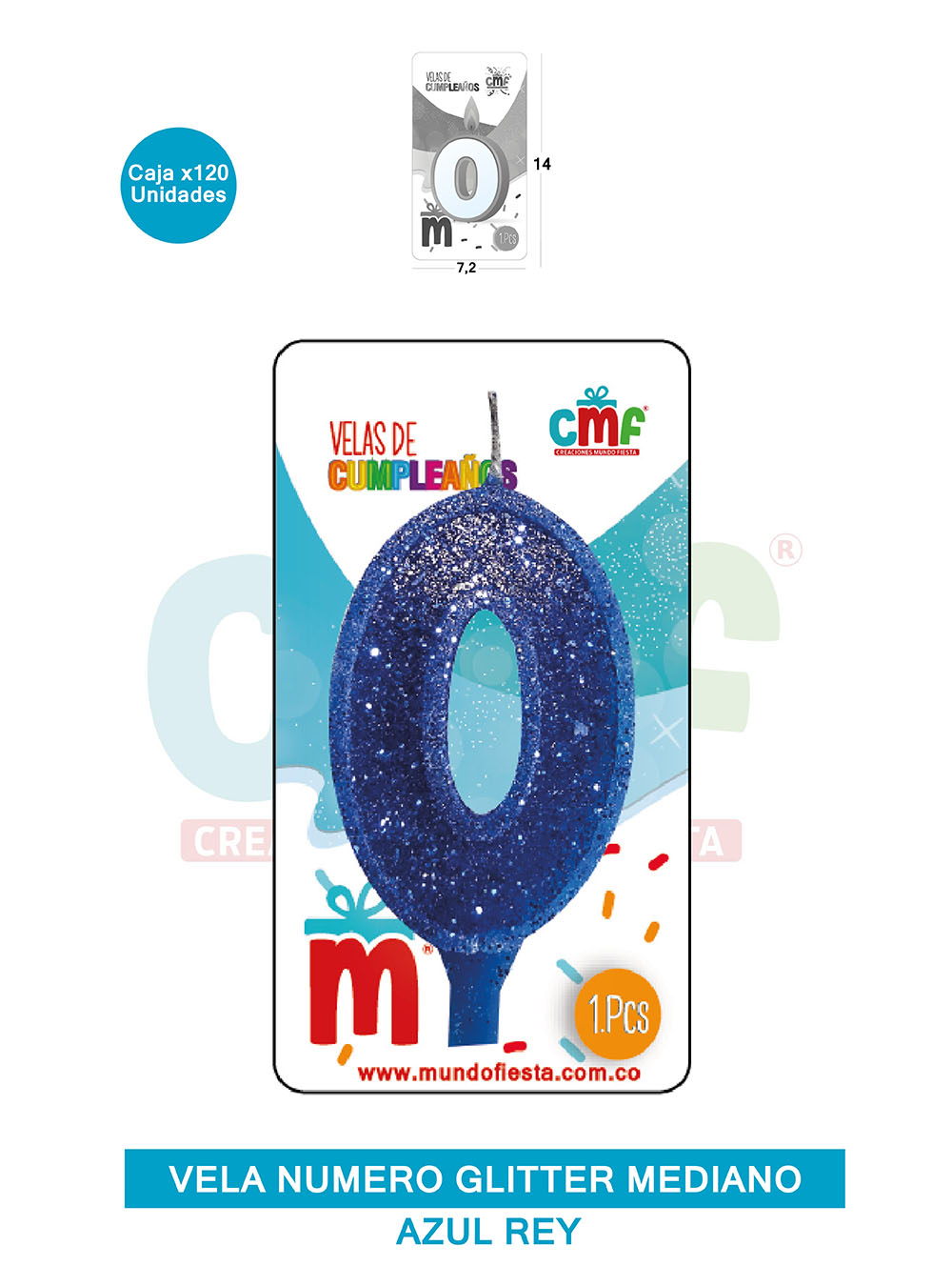 VELA ESCARCHADA  NUMERO MEDIANO AZUL 0