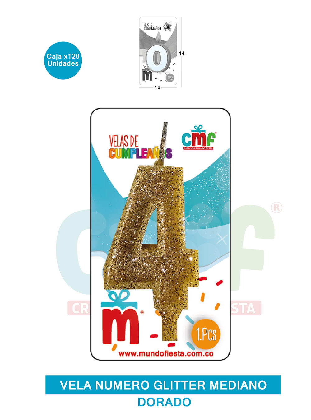 VELA ESCARCHADA  NUMERO MEDIANO DORADO 4