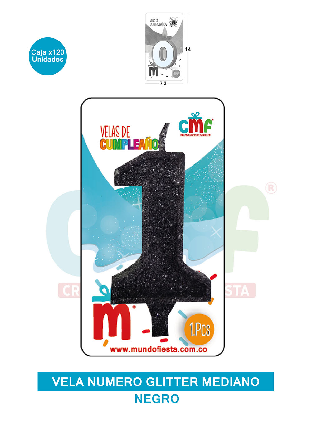 VELA ESCARCHADA  NUMERO MEDIANO NEGRO 1