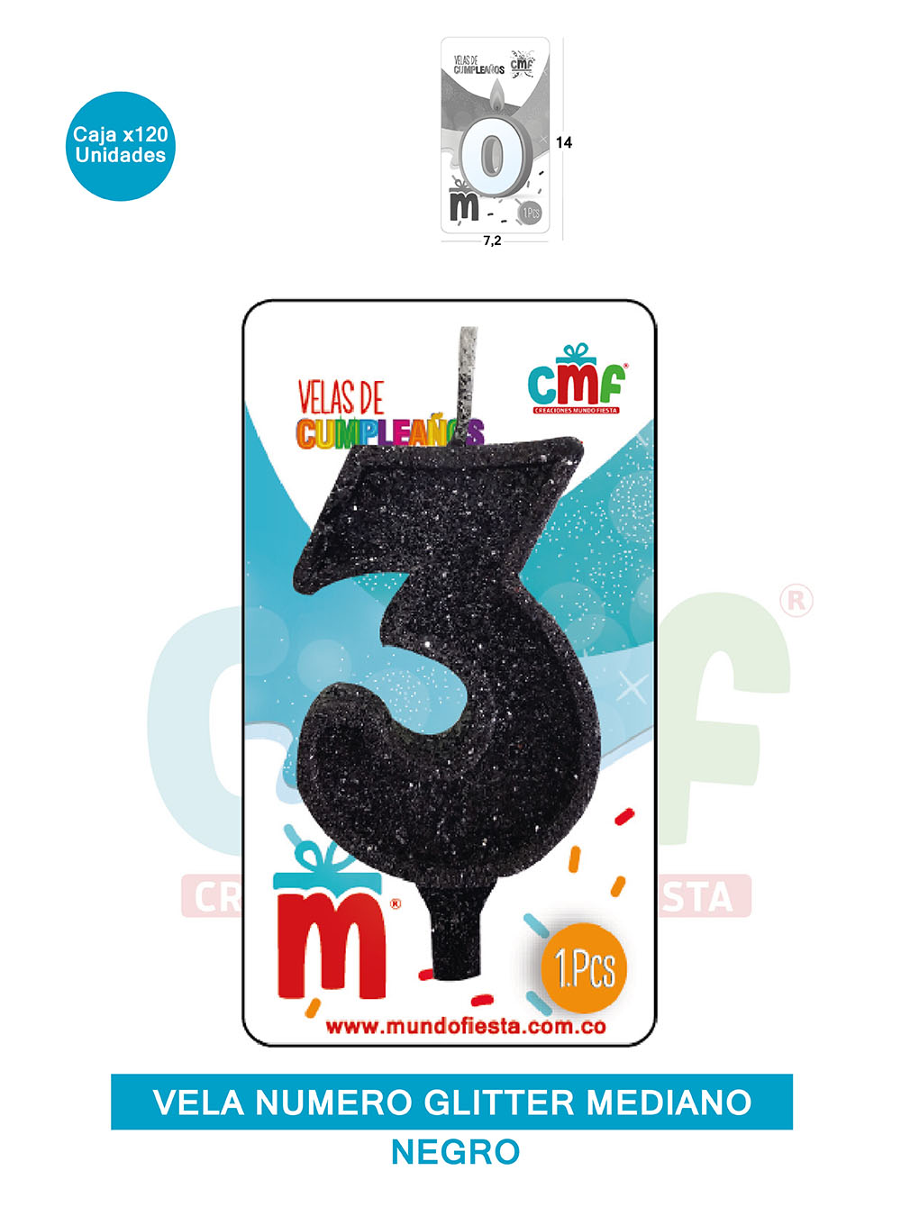 VELA ESCARCHADA  NUMERO MEDIANO NEGRO 3