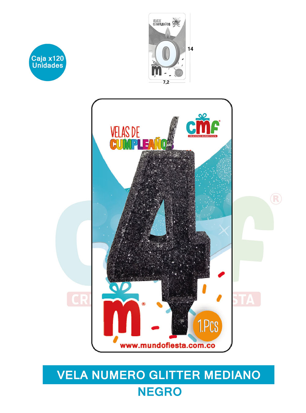 VELA ESCARCHADA  NUMERO MEDIANO NEGRO 4