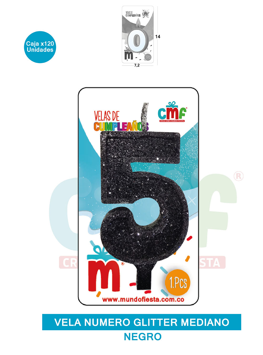 VELA ESCARCHADA  NUMERO MEDIANO NEGRO 5