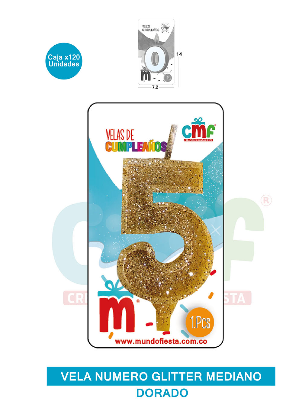 VELA ESCARCHADA  NUMERO MEDIANO DORADO 5