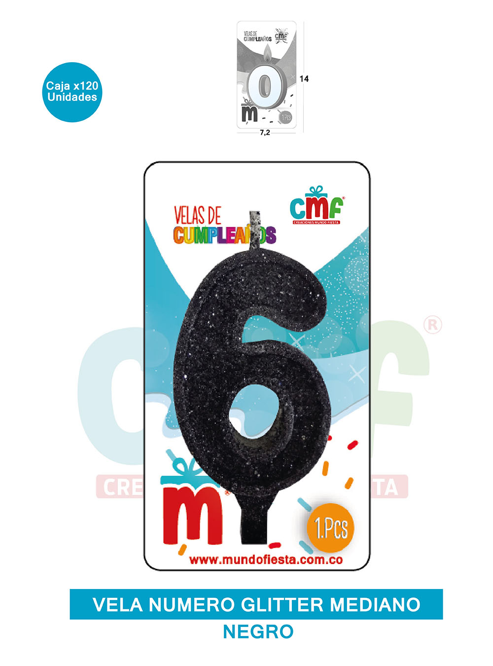 VELA ESCARCHADA  NUMERO MEDIANO NEGRO 6