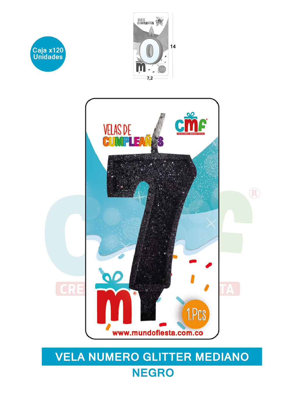 VELA ESCARCHADA  NUMERO MEDIANO NEGRO 7