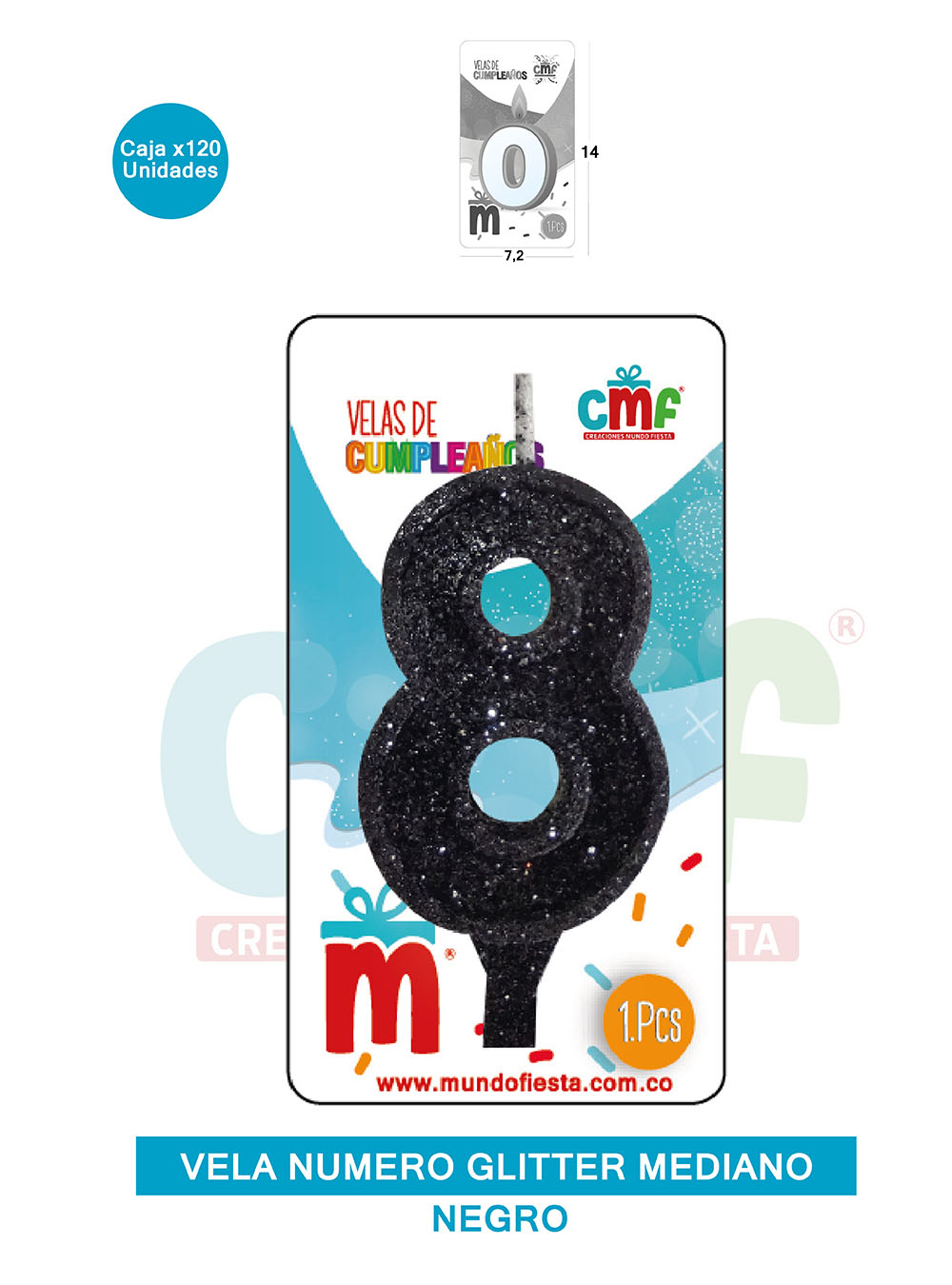 VELA ESCARCHADA  NUMERO MEDIANO NEGRO 8