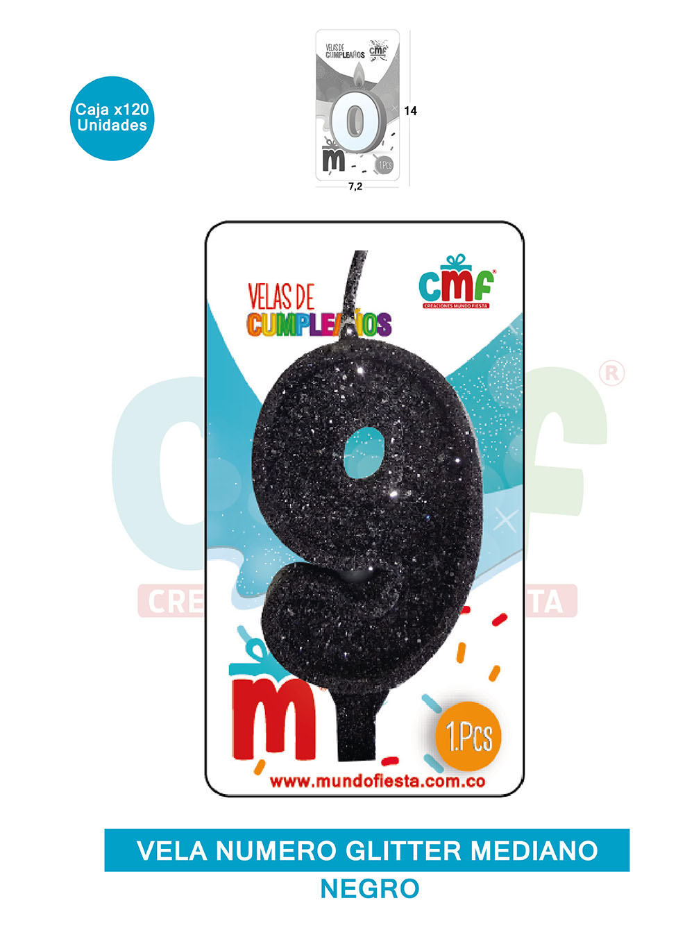 VELA ESCARCHADA  NUMERO MEDIANO NEGRO 9