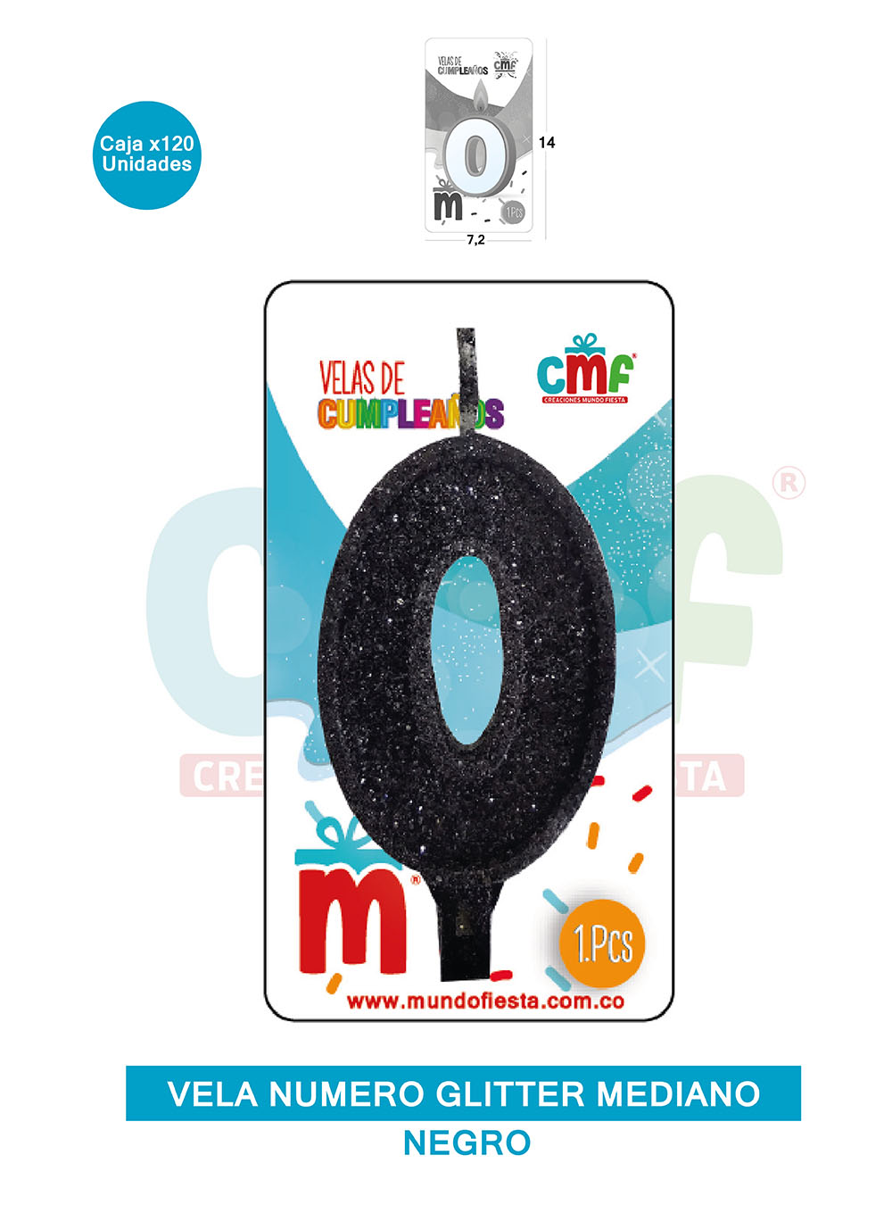 VELA ESCARCHADA  NUMERO MEDIANO NEGRO 0
