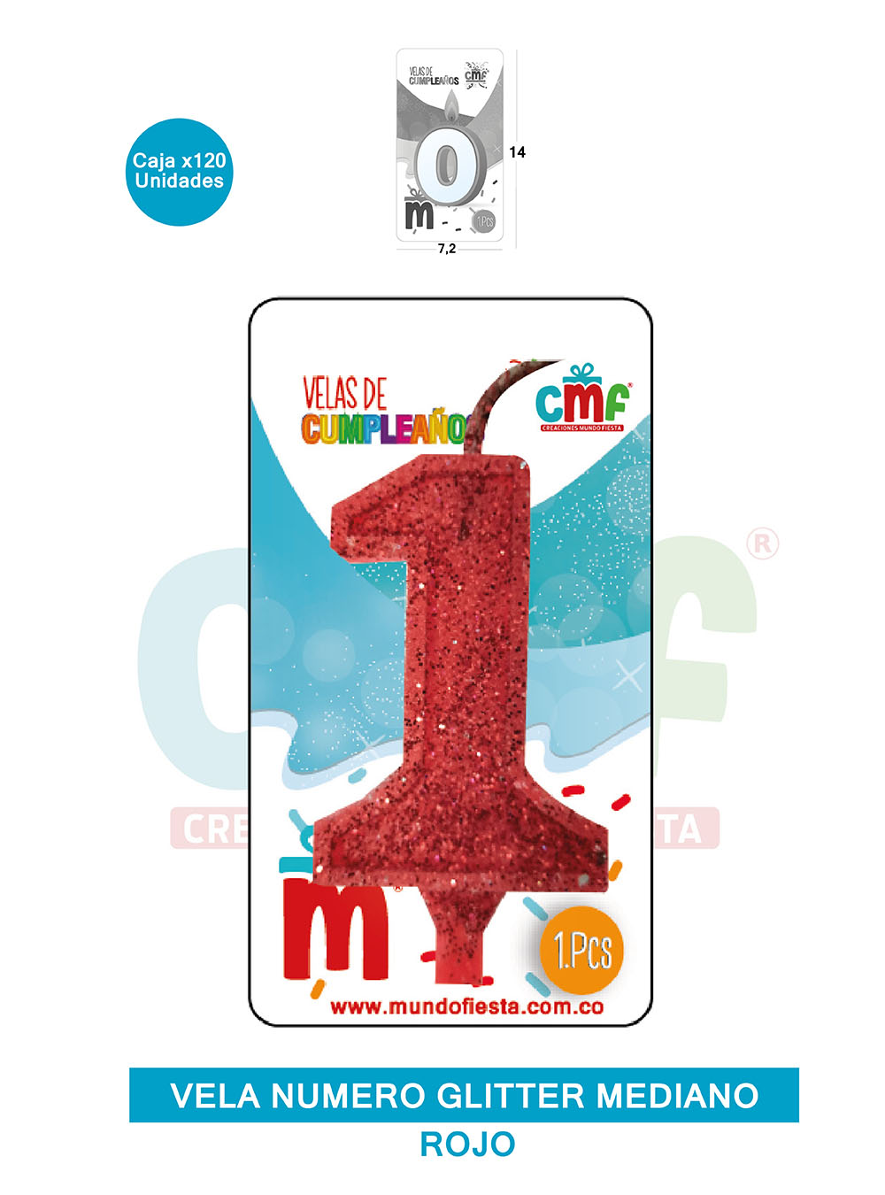 VELA ESCARCHADA  NUMERO MEDIANO ROJO 1