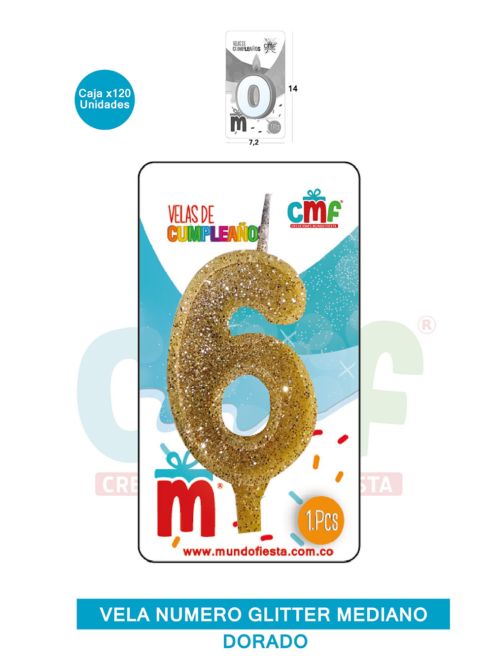 VELA ESCARCHADA  NUMERO MEDIANO DORADO 6