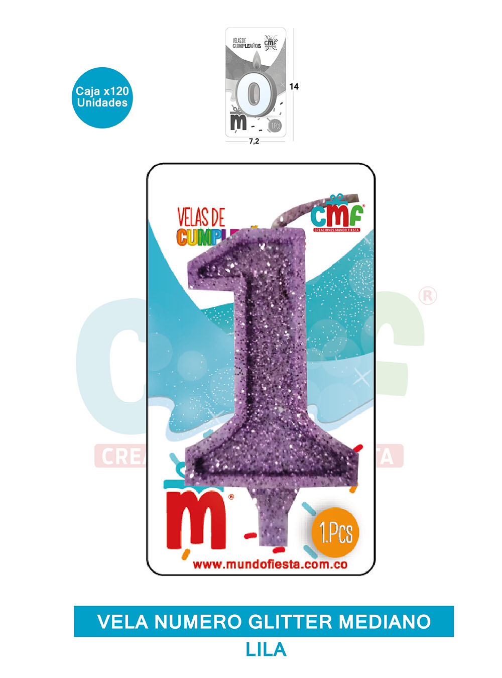 VELA ESCARCHADA  NUMERO MEDIANO LILA 1