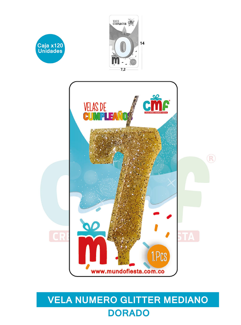 VELA ESCARCHADA  NUMERO MEDIANO DORADO 7