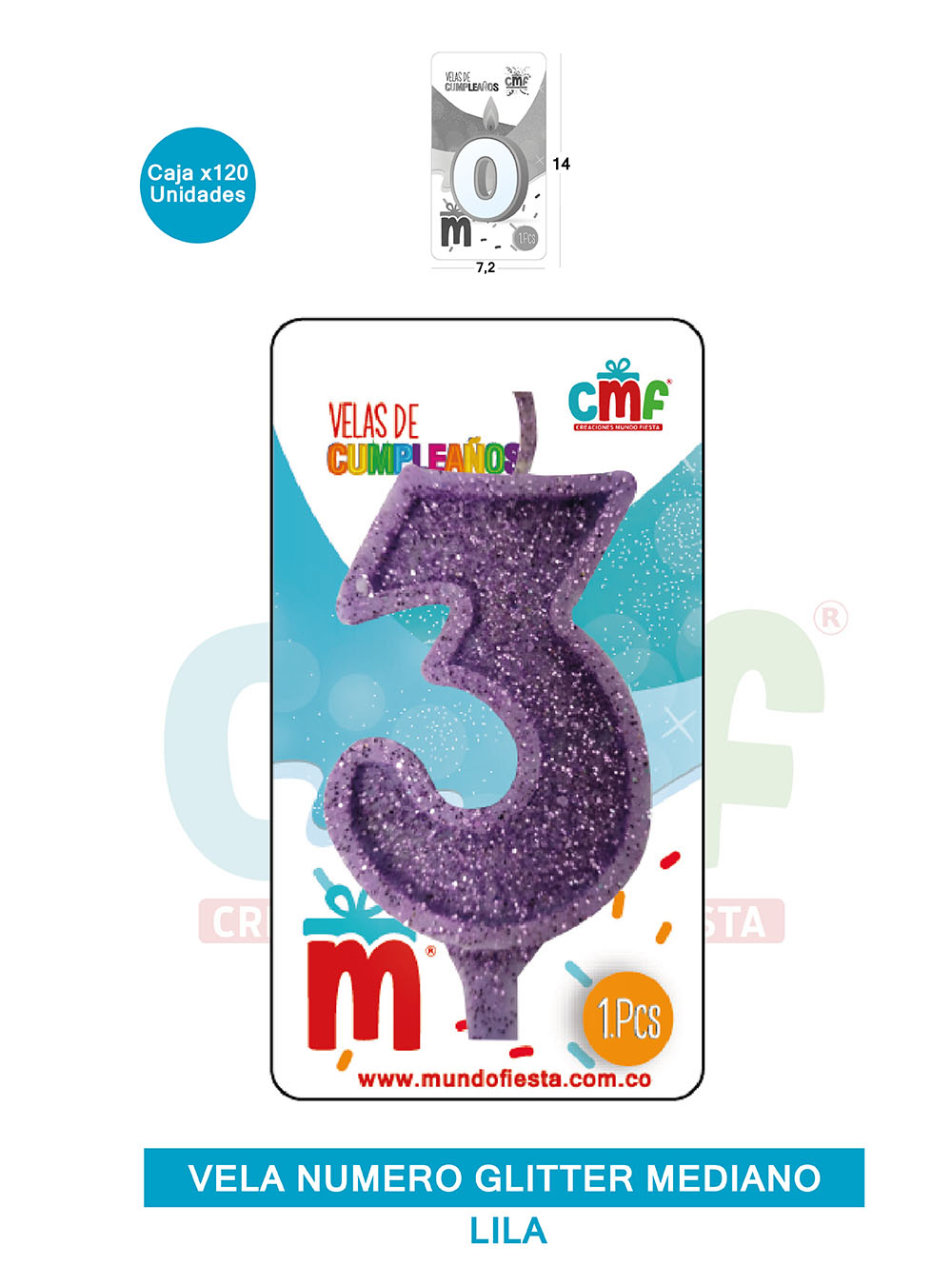 VELA ESCARCHADA  NUMERO MEDIANO LILA 3