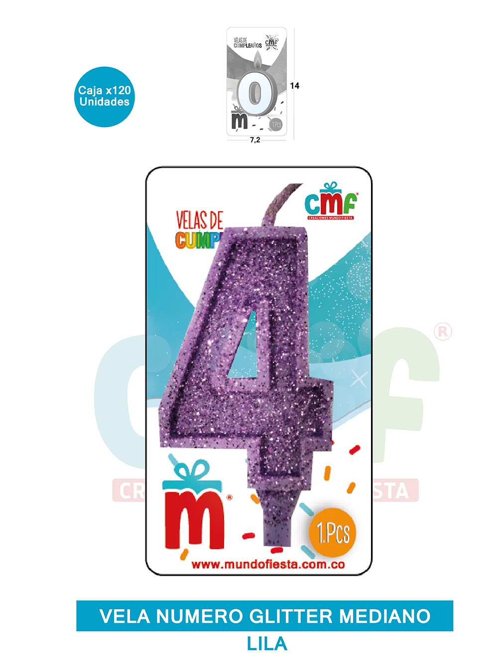VELA ESCARCHADA  NUMERO MEDIANO LILA 4