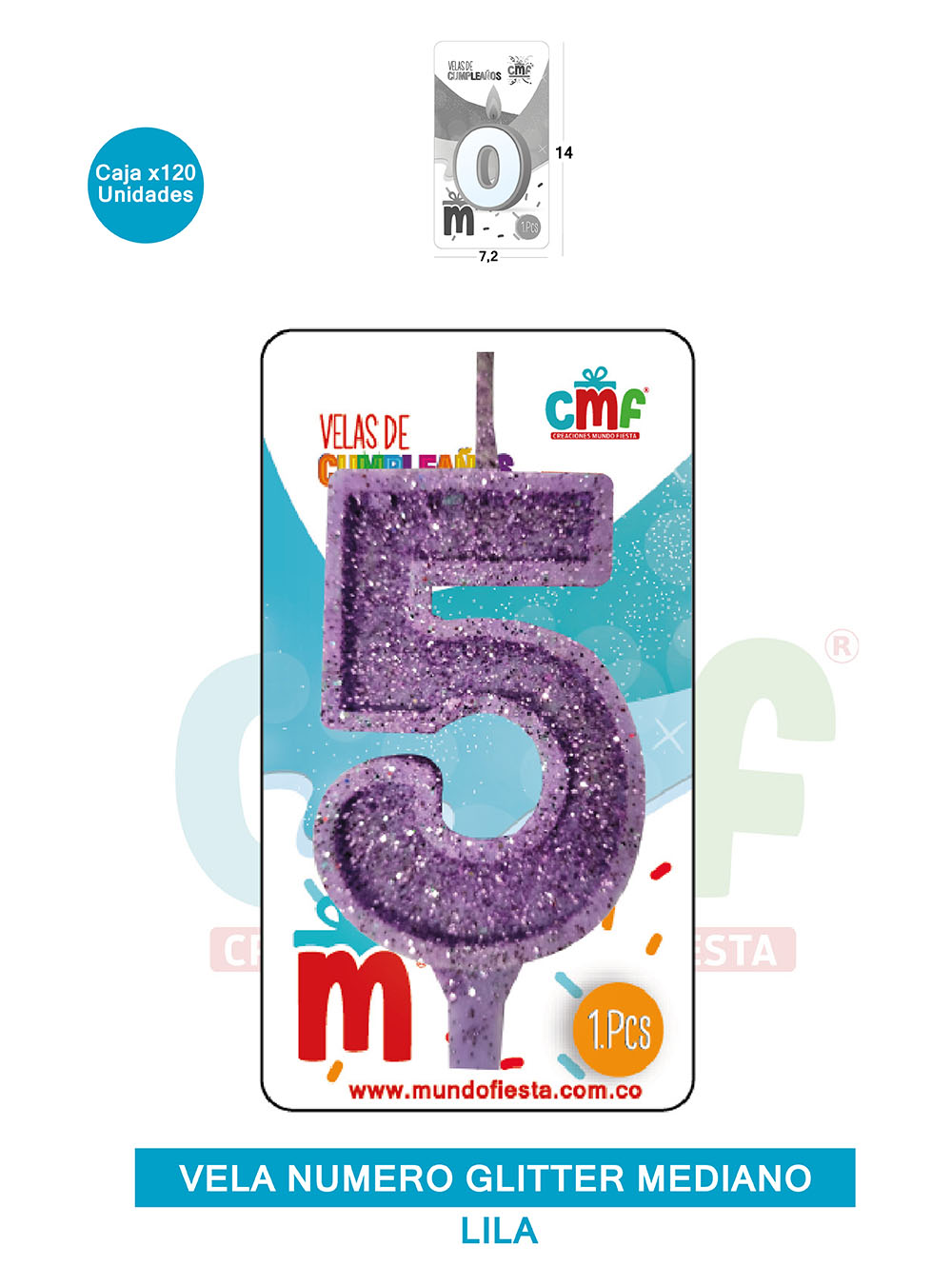 VELA ESCARCHADA  NUMERO MEDIANO LILA 5