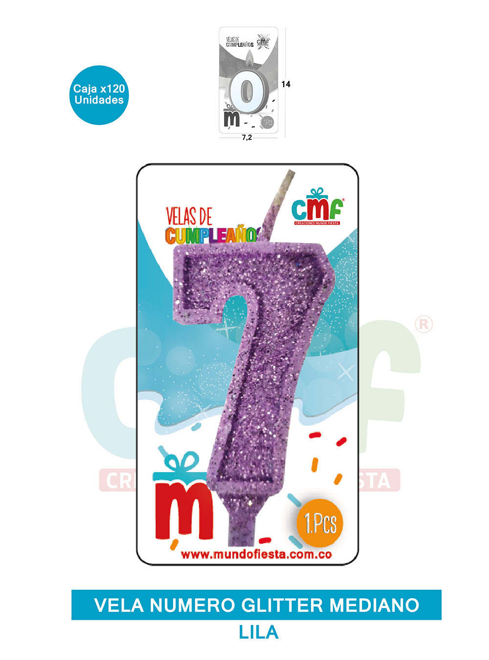 VELA ESCARCHADA  NUMERO MEDIANO LILA 7