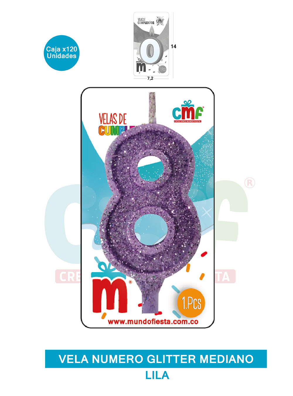 VELA ESCARCHADA  NUMERO MEDIANO LILA 8