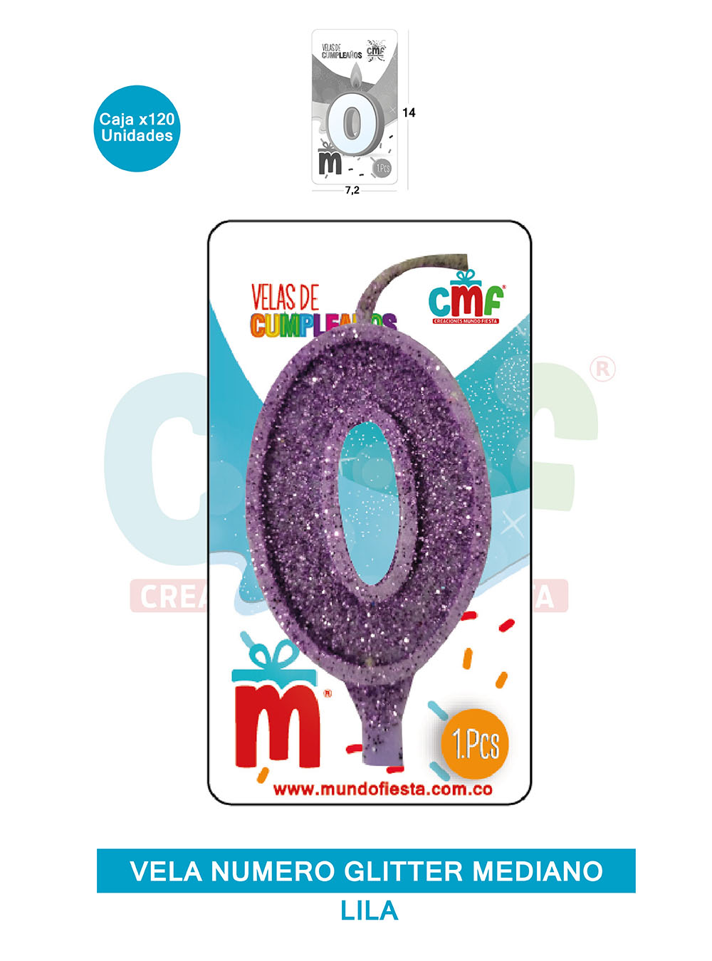 VELA ESCARCHADA  NUMERO MEDIANO LILA 0