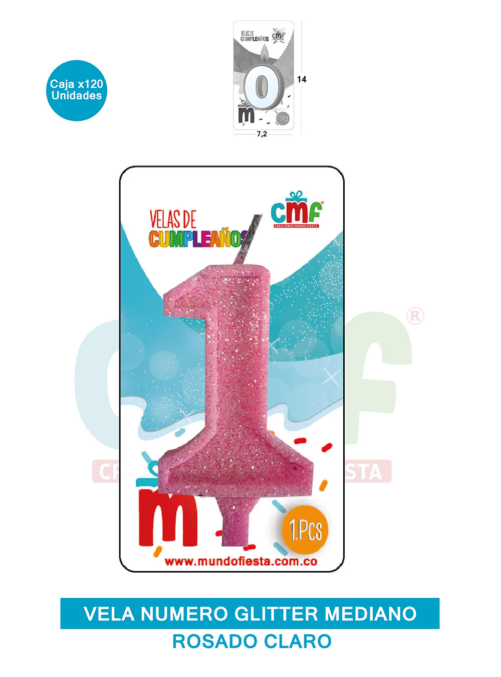 VELA ESCARCHADA  NUMERO MEDIANO ROSADO SUAVE 1