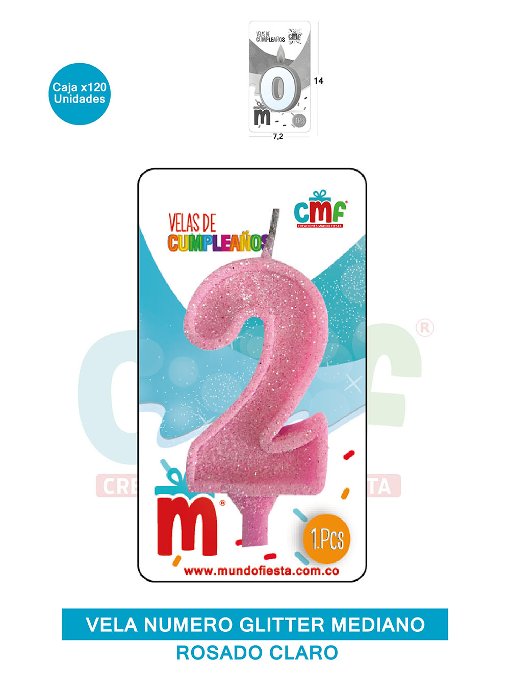 VELA ESCARCHADA  NUMERO MEDIANO ROSADO SUAVE 2