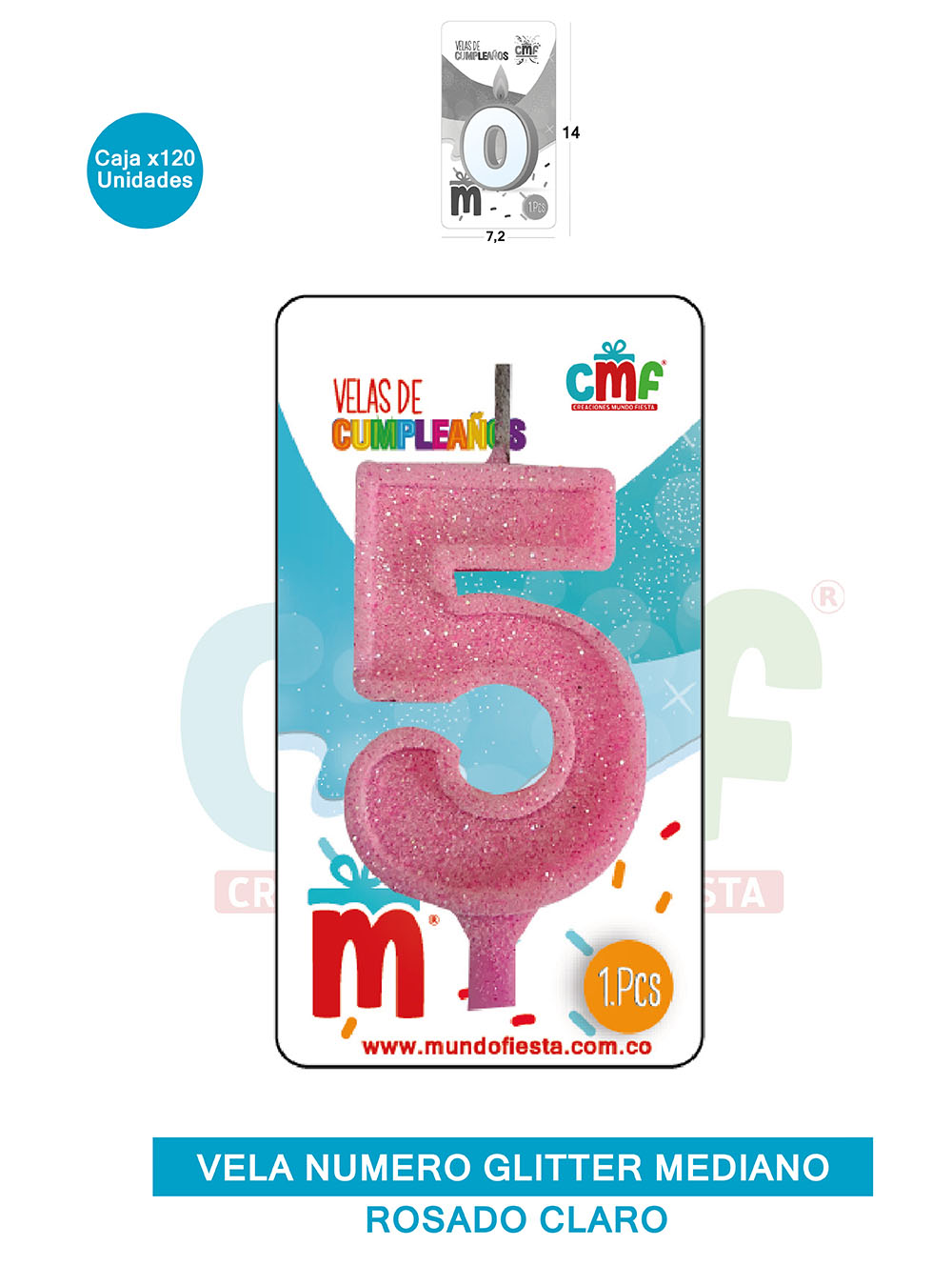 VELA ESCARCHADA  NUMERO MEDIANO ROSADO SUAVE 5