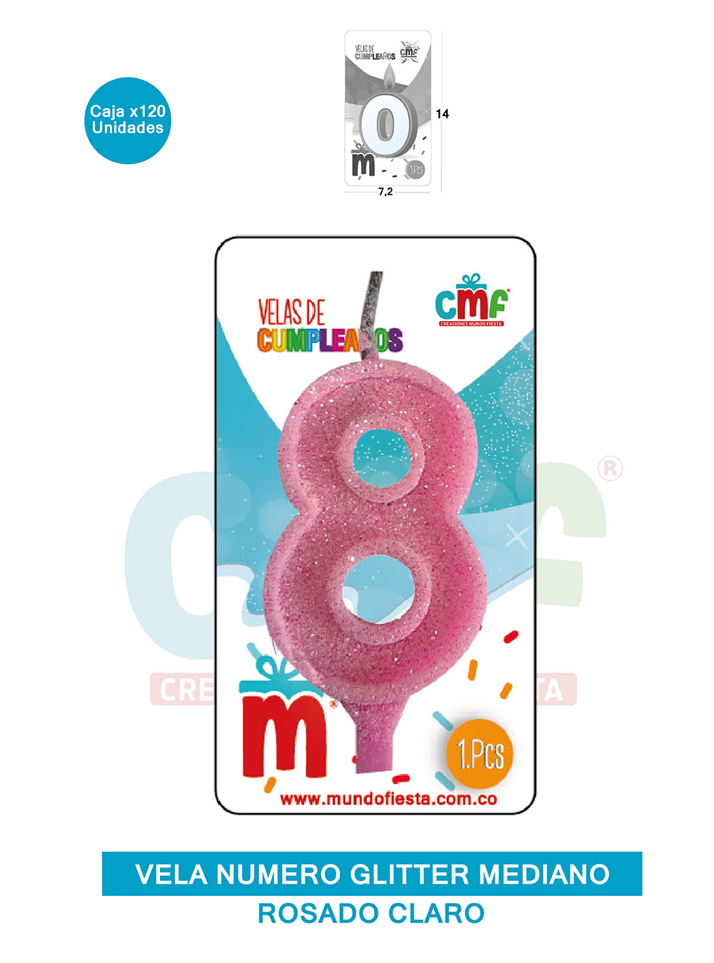 VELA ESCARCHADA  NUMERO MEDIANO ROSADO SUAVE 8