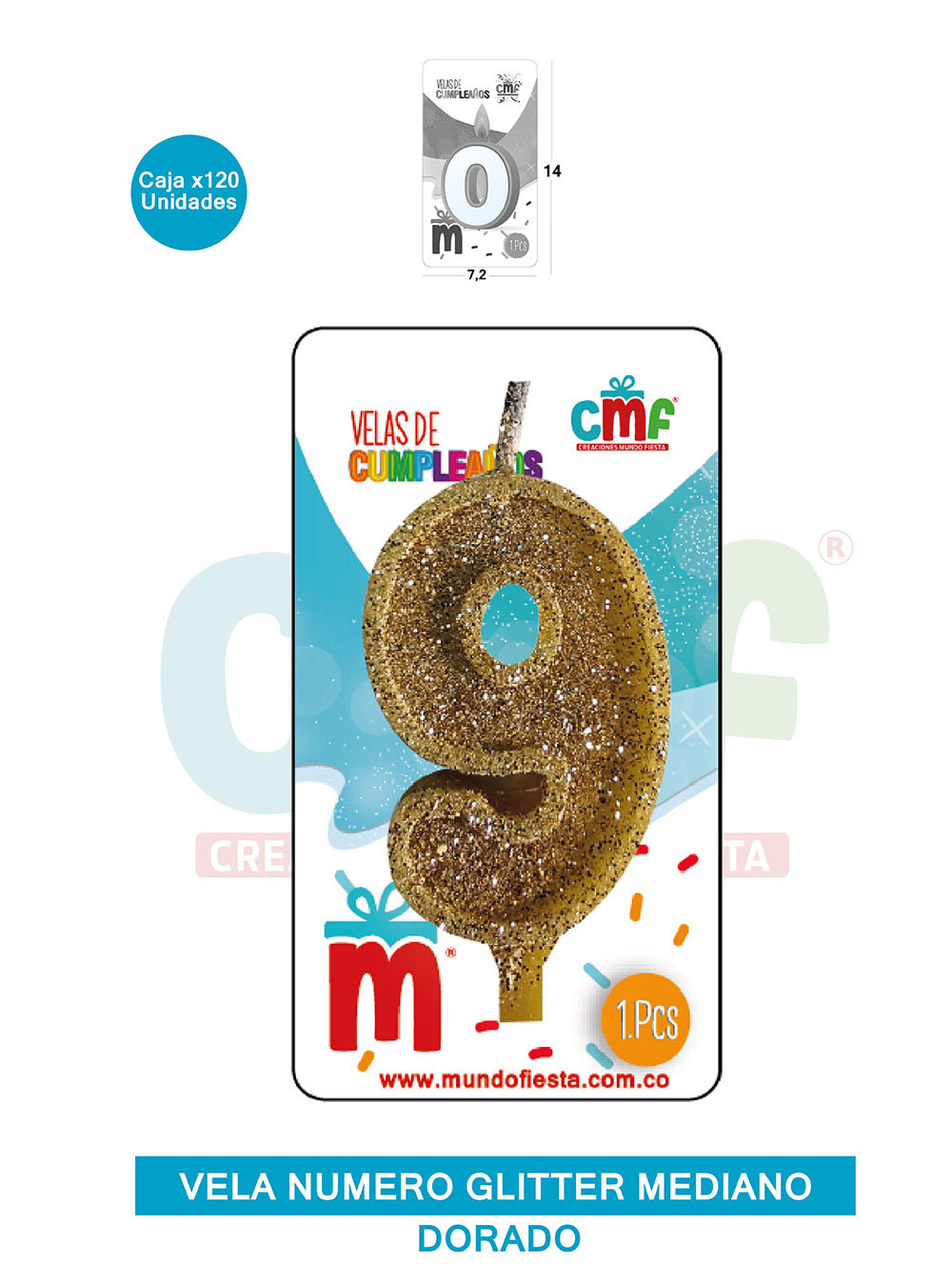 VELA ESCARCHADA  NUMERO MEDIANO DORADO 9