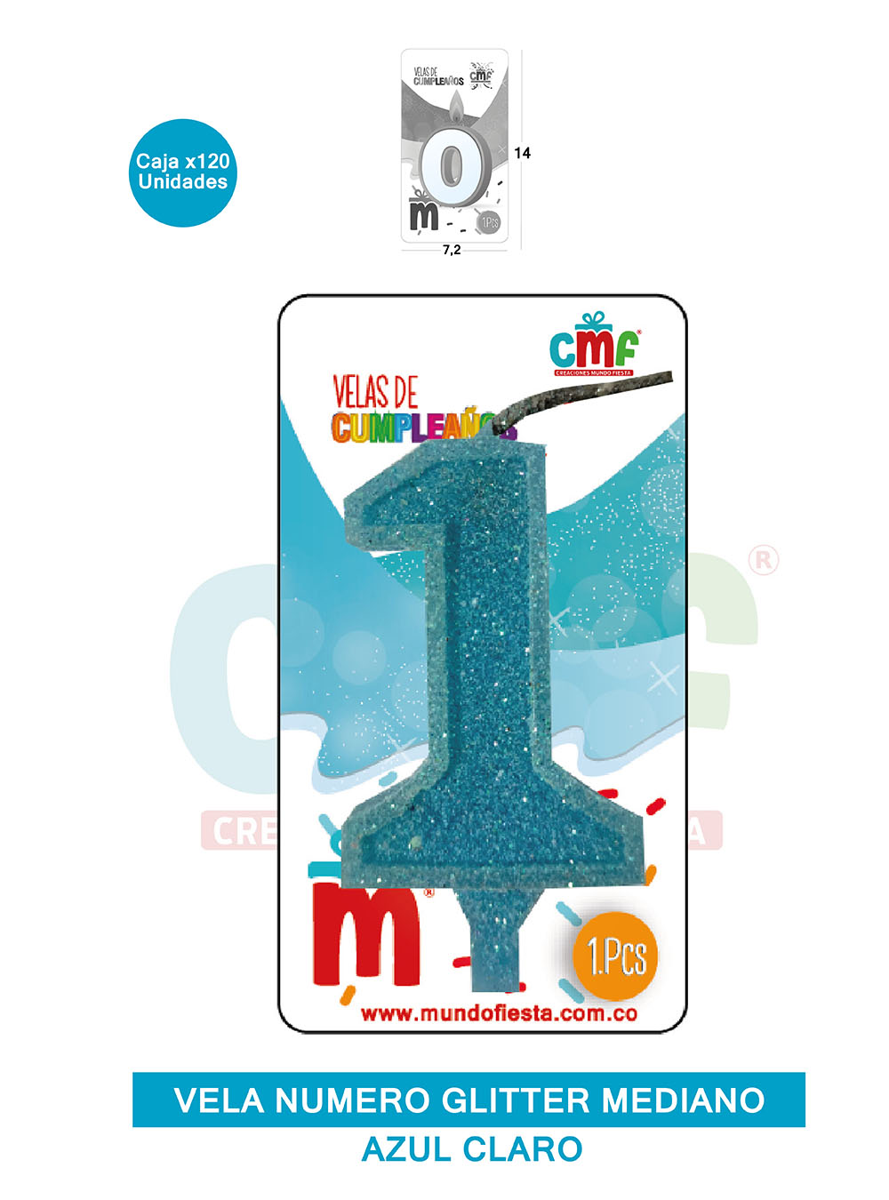 VELA ESCARCHADA  NUMERO MEDIANO AZUL SUAVE 1
