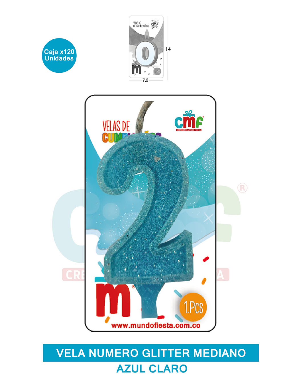 VELA ESCARCHADA  NUMERO MEDIANO AZUL SUAVE 2