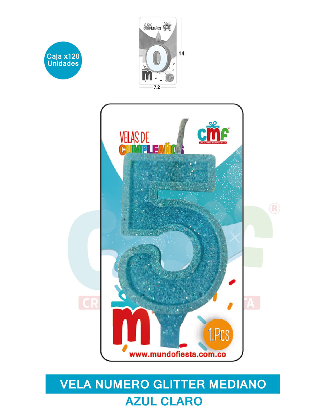 VELA ESCARCHADA  NUMERO MEDIANO AZUL SUAVE 5