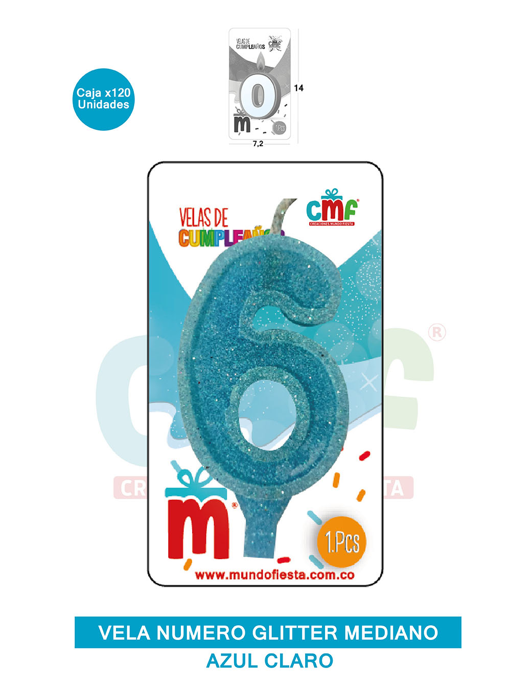 VELA ESCARCHADA  NUMERO MEDIANO AZUL SUAVE 6