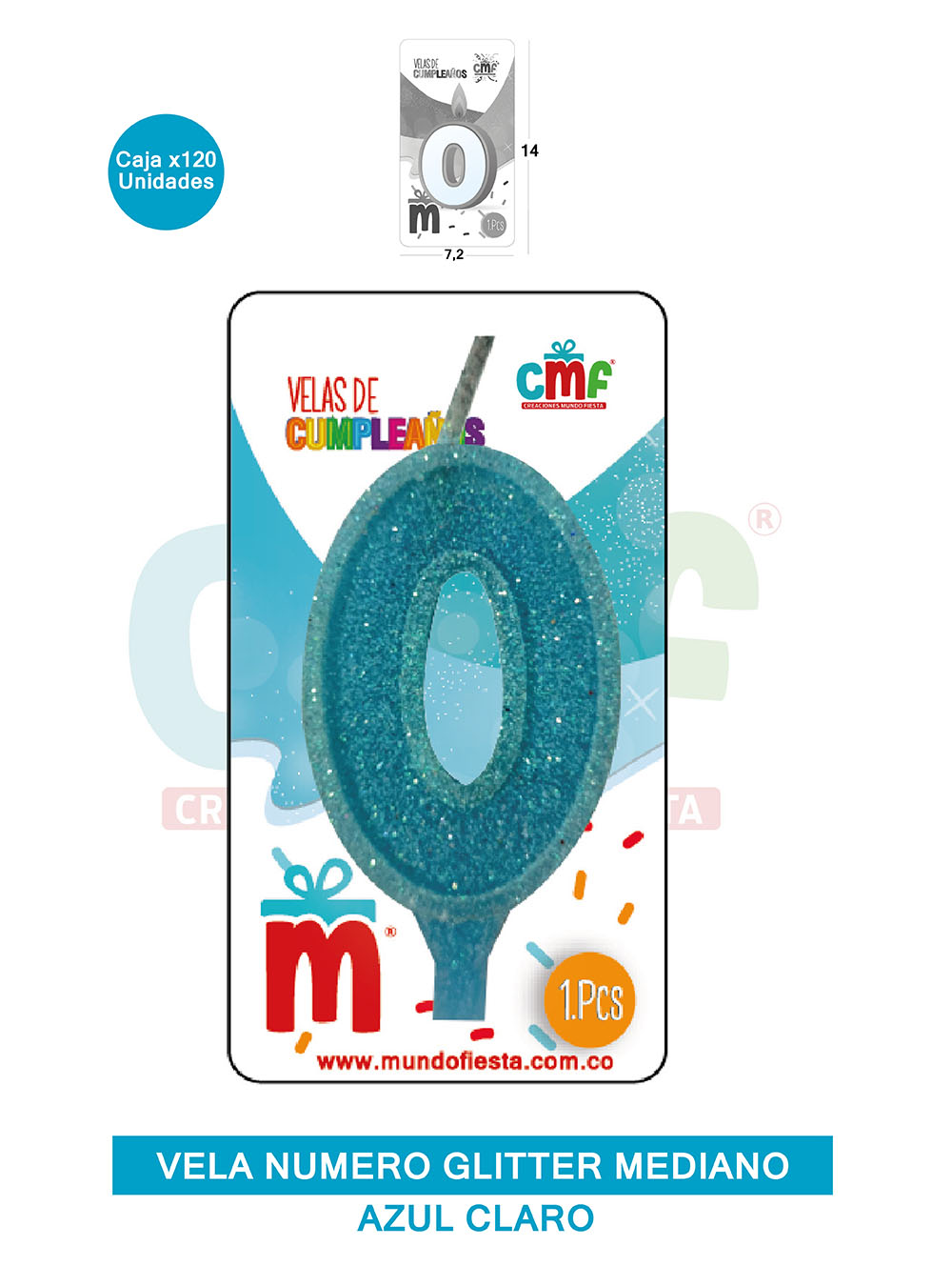VELA ESCARCHADA  NUMERO MEDIANO AZUL SUAVE 0