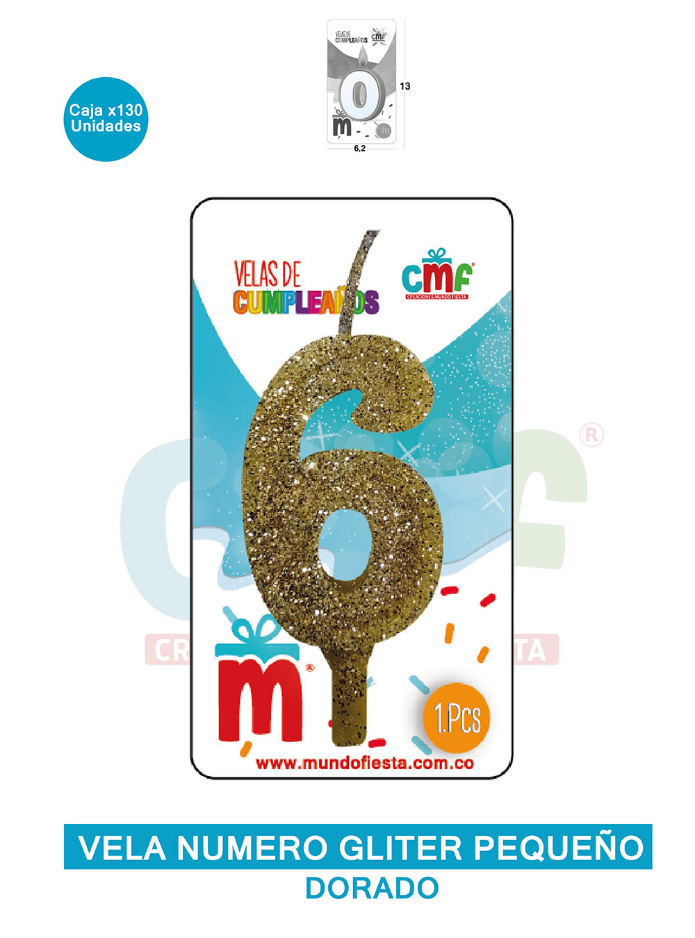 VELA ESCARCHADA NUMERO PEQUEÑO DORADO 6
