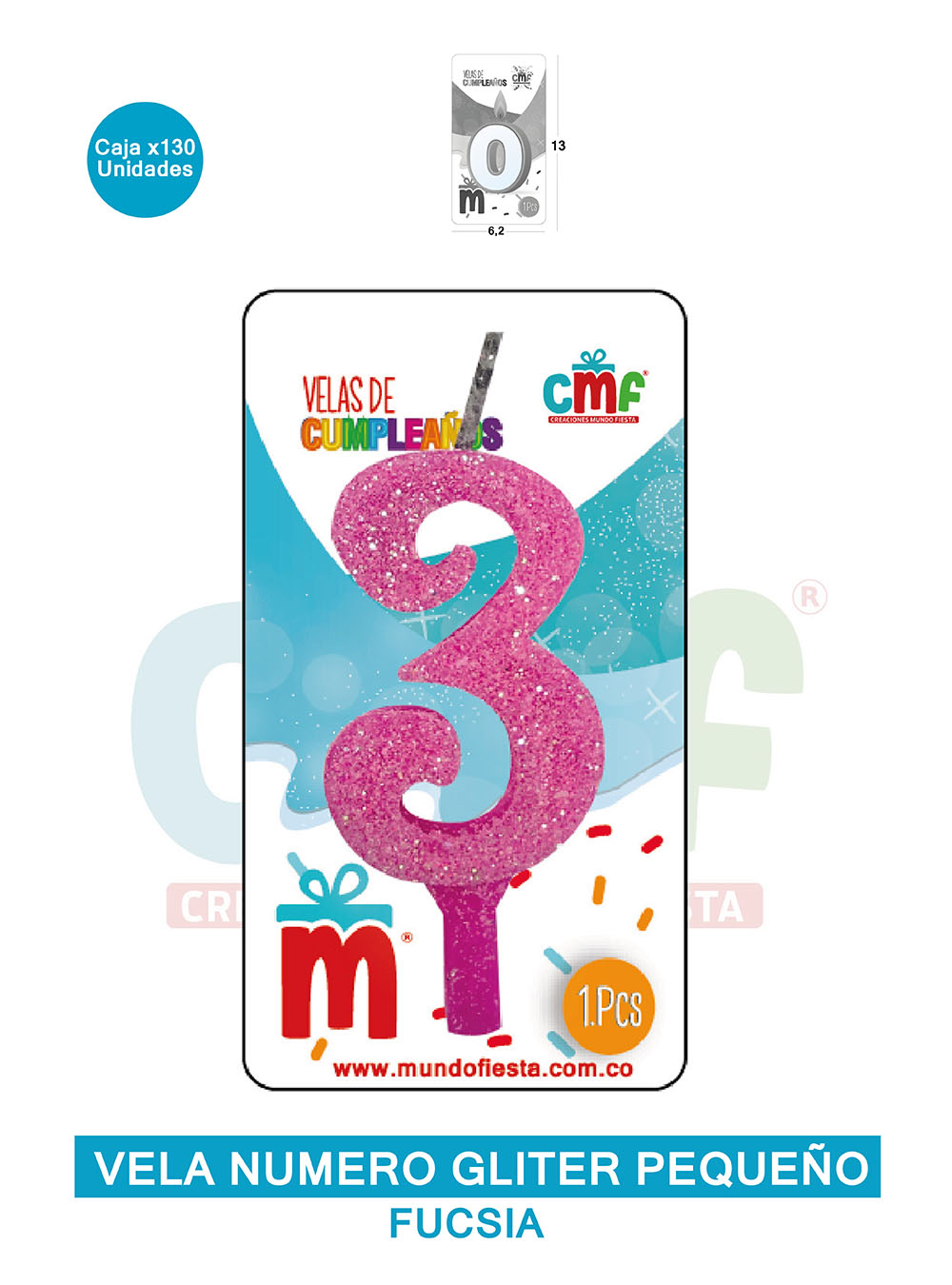 VELA ESCARCHADA NUMERO PEQUEÑO FUCSIA 3