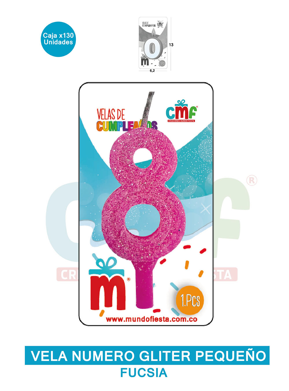 VELA ESCARCHADA NUMERO PEQUEÑO FUCSIA 8