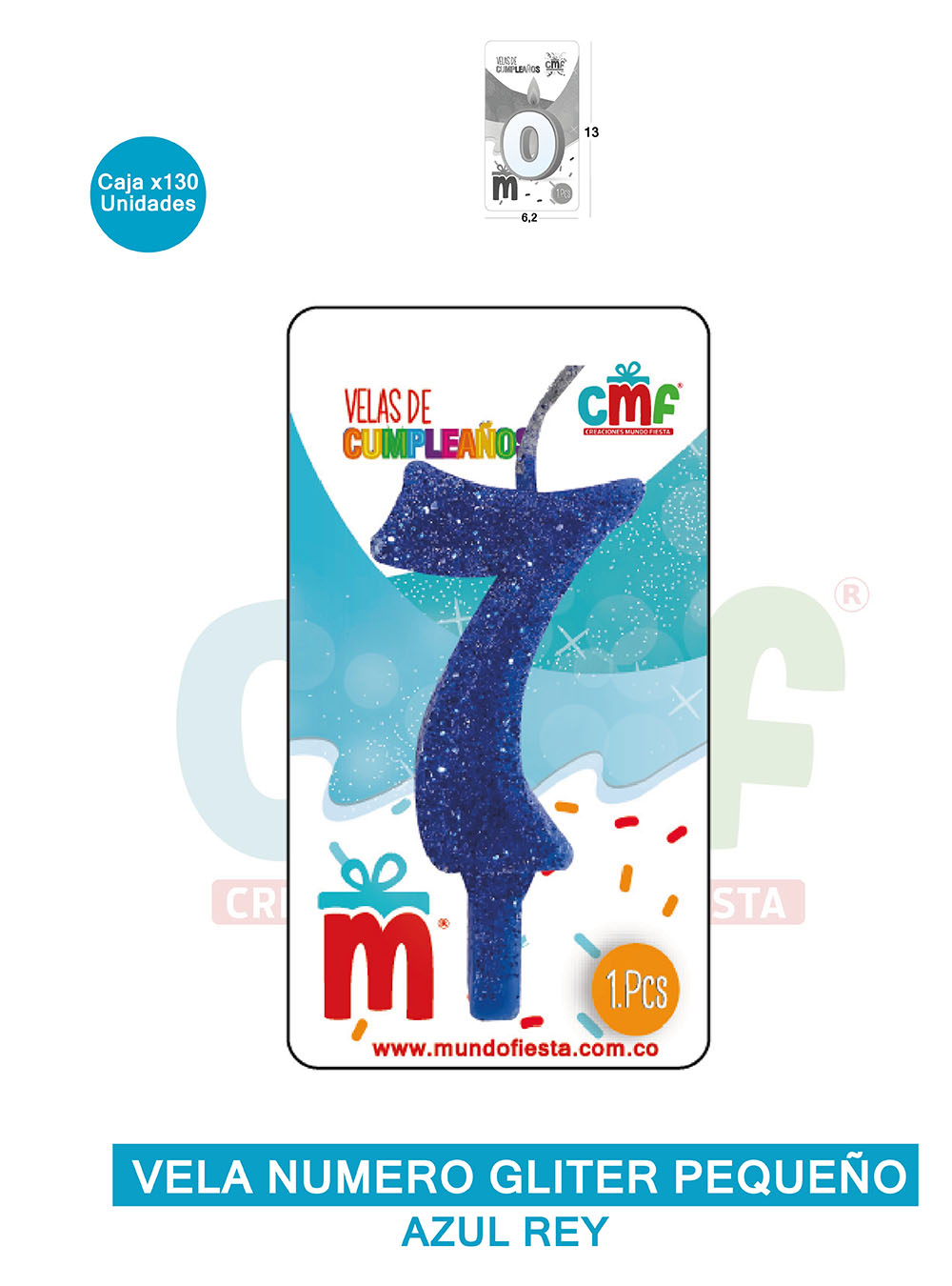 VELA ESCARCHADA NUMERO PEQUEÑO AZUL 7
